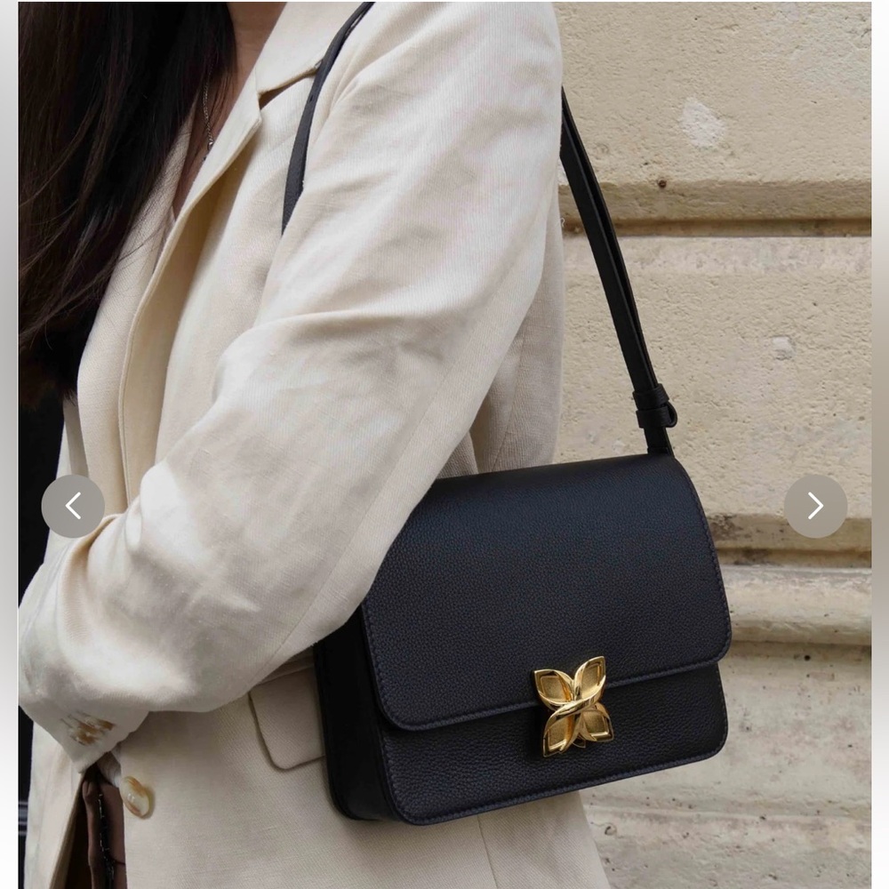 NEW Fleuron Hortensia Shoulder Bag in Black Noir - Picture 4 of 13